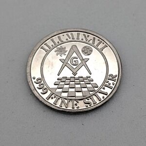 Illuminati Masonic .999 Fine Silver 1 Gram Round All Seeing Eye Square Compass